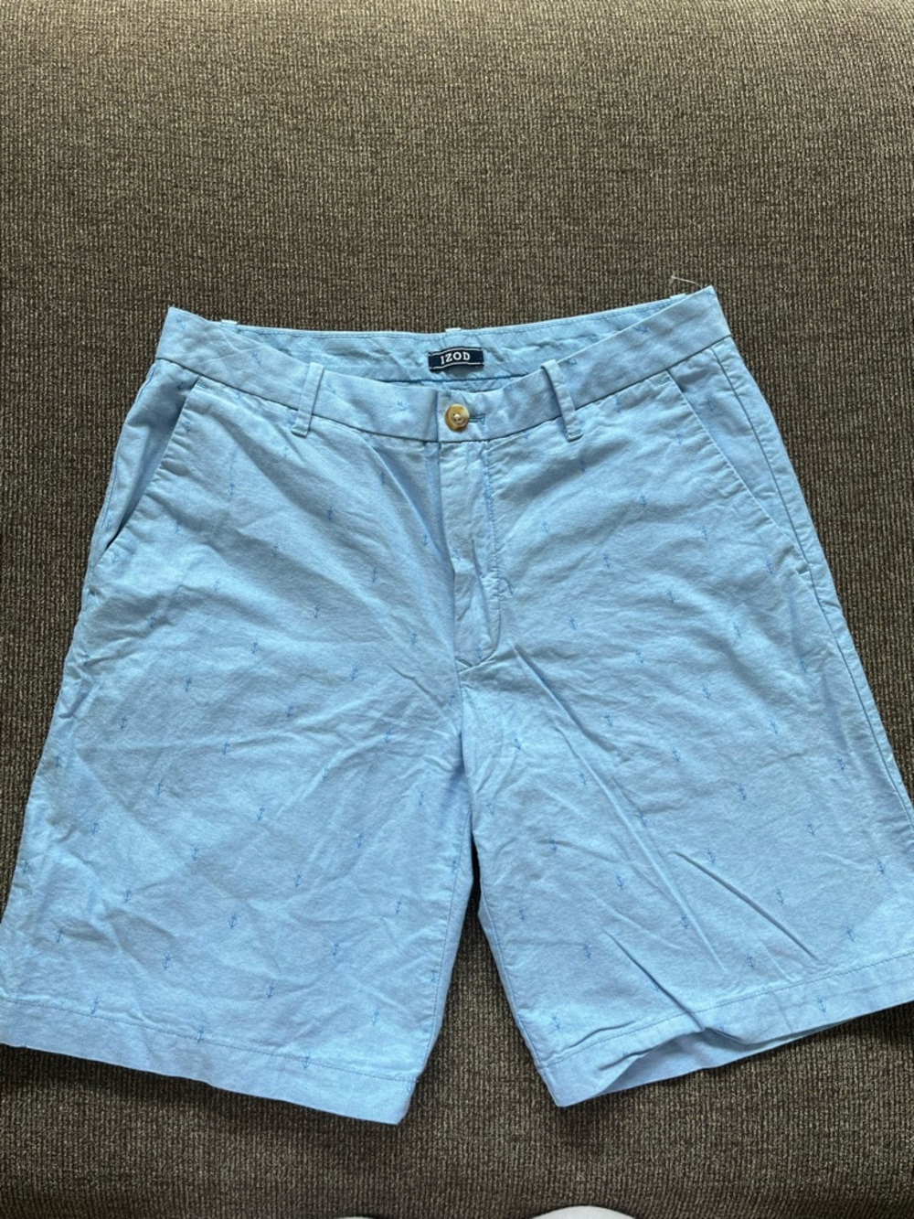 Izod Light Blue Men's Flat Front Cotton Shorts with Anchor Embroidery